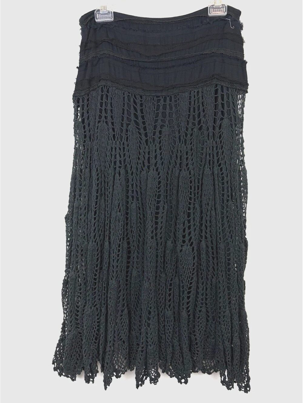 DIMRI Black Crochet Lace Maxi Skirt Boho Tiered Pintuck Long Peasant Size XL